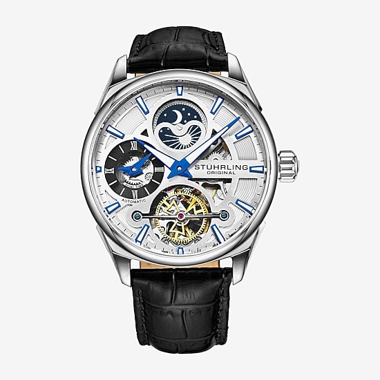 Stuhrling Mens Automatic Black Leather Strap Watch 3918 1