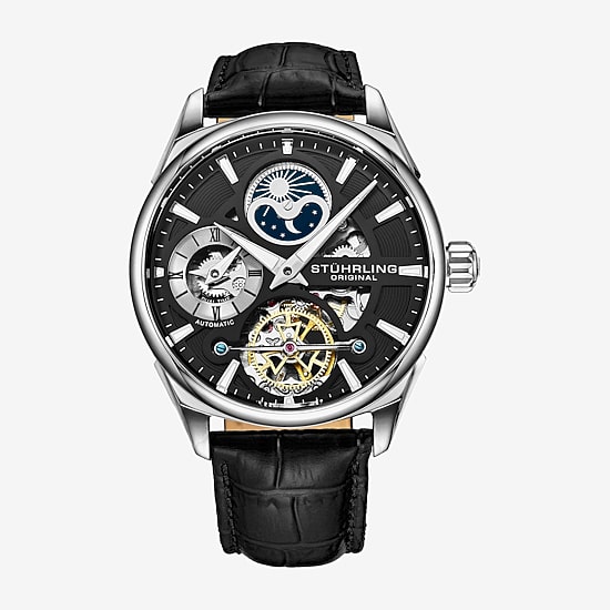 Stuhrling Mens Automatic Black Leather Strap Watch 3918 2