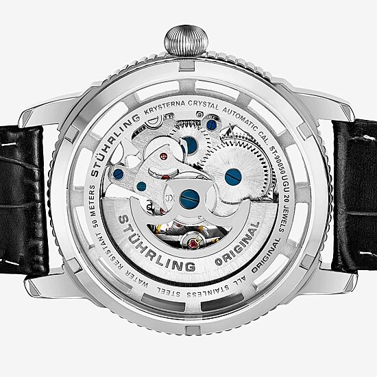 Stuhrling Mens Automatic Black Leather Strap Watch 3933 1