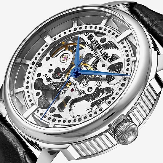 Stuhrling Mens Automatic Black Leather Strap Watch 3933 1