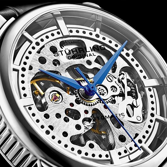 Stuhrling Mens Automatic Black Leather Strap Watch 3933 1