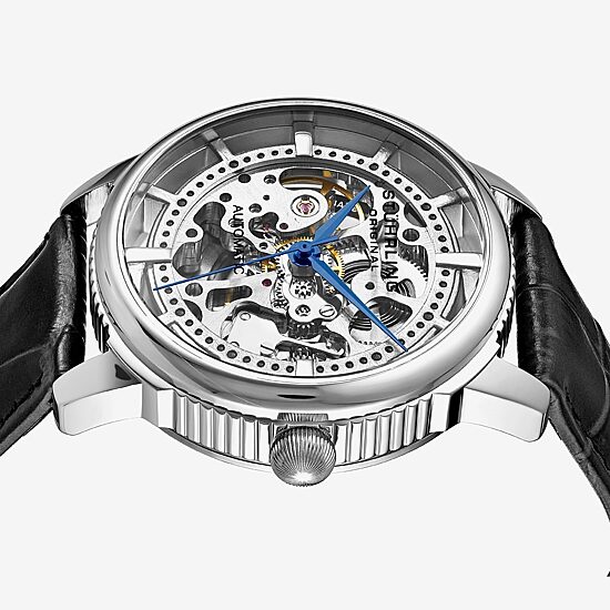 Stuhrling Mens Automatic Black Leather Strap Watch 3933 1