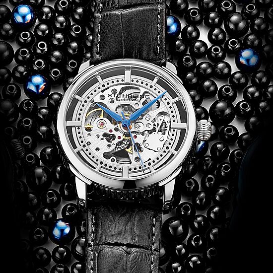 Stuhrling Mens Automatic Black Leather Strap Watch 3933 1