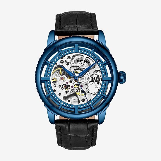 Stuhrling Mens Automatic Black Leather Strap Watch 3933 2