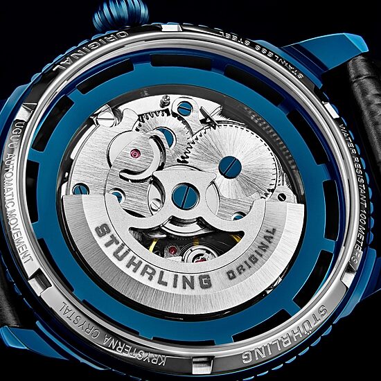 Stuhrling Mens Automatic Black Leather Strap Watch 3933 2
