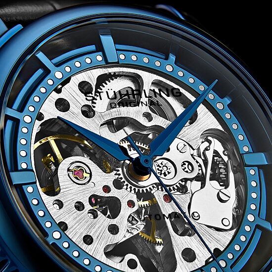 Stuhrling Mens Automatic Black Leather Strap Watch 3933 2