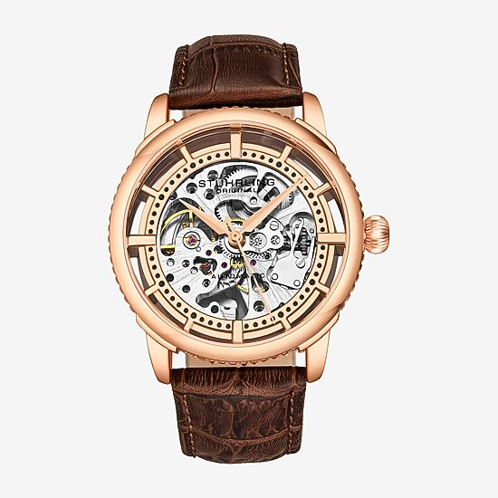 Stuhrling Mens Automatic Brown Leather Strap Watch 3933 4