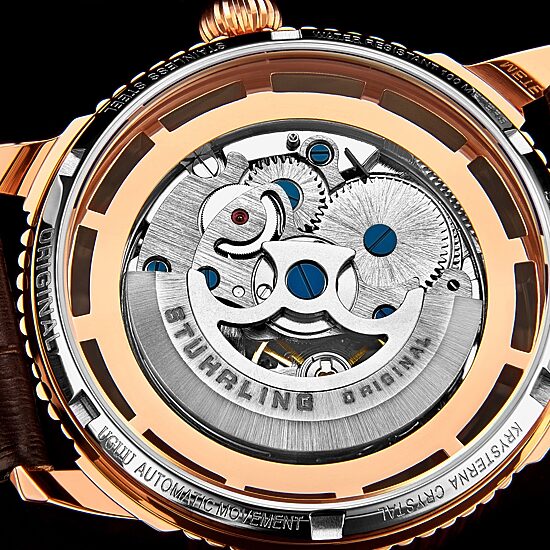 Stuhrling Mens Automatic Brown Leather Strap Watch 3933 4