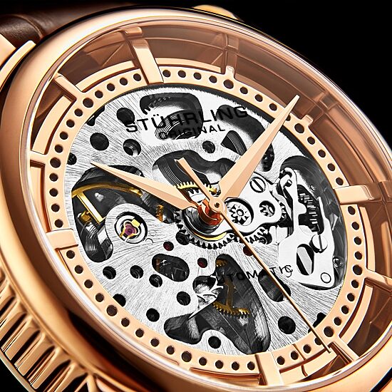 Stuhrling Mens Automatic Brown Leather Strap Watch 3933 4
