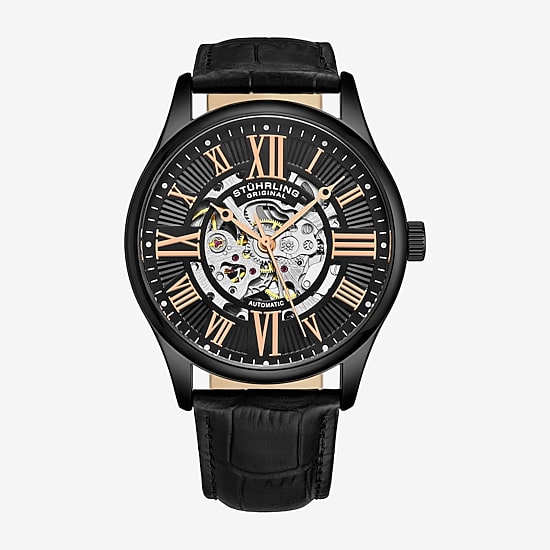 Stuhrling Mens Automatic Silver Tone Leather Strap Watch 3942 3
