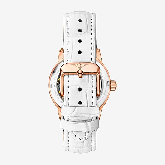 Stuhrling Womens Automatic White Leather Strap Watch 3952 2