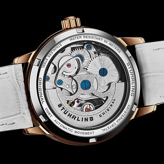 Stuhrling Womens Automatic White Leather Strap Watch 3952 2