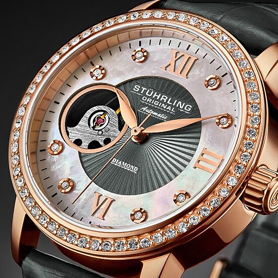 Stuhrling Womens Automatic Gray Leather Strap Watch 3952 3