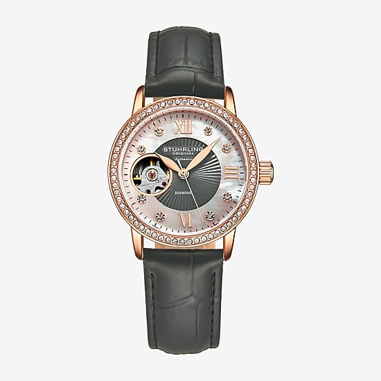 Stuhrling Womens Automatic Gray Leather Strap Watch 3952 3