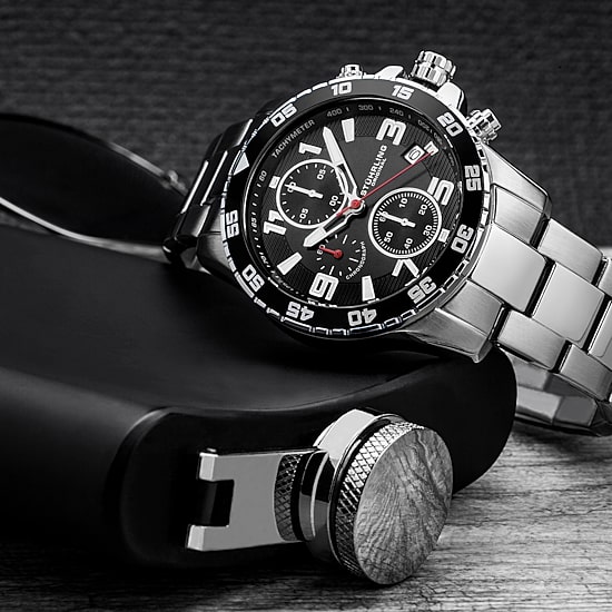 Stuhrling Mens Chronograph Silver Tone Stainless Steel Bracelet Watch 3957 1