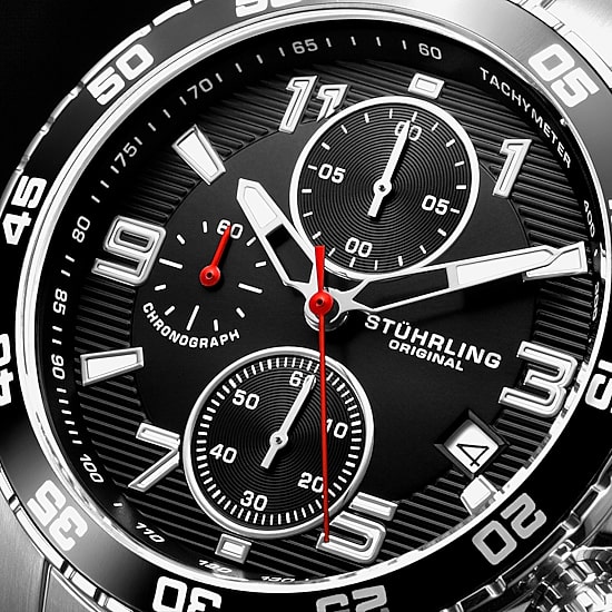 Stuhrling Mens Chronograph Silver Tone Stainless Steel Bracelet Watch 3957 1