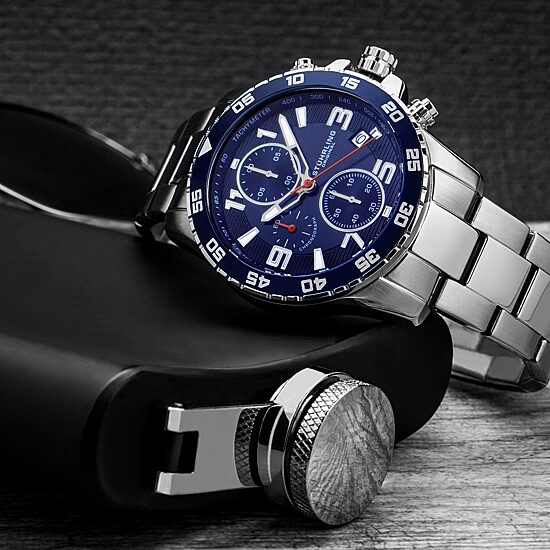 Stuhrling Mens Chronograph Silver Tone Stainless Steel Bracelet Watch 3957 2