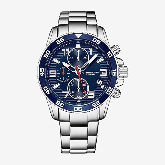 Stuhrling Mens Chronograph Silver Tone Stainless Steel Bracelet Watch 3957 2