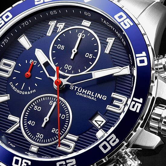 Stuhrling Mens Chronograph Silver Tone Stainless Steel Bracelet Watch 3957 2