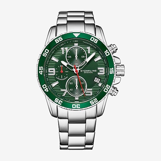 Stuhrling Mens Chronograph Silver Tone Stainless Steel Bracelet Watch 3957 3