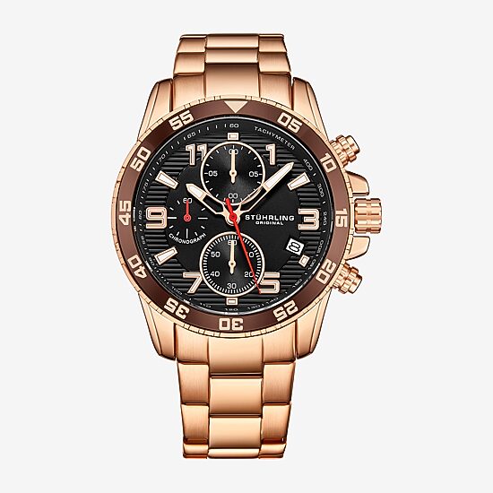 Stuhrling Mens Chronograph Rose Goldtone Stainless Steel Bracelet Watch 3957 4