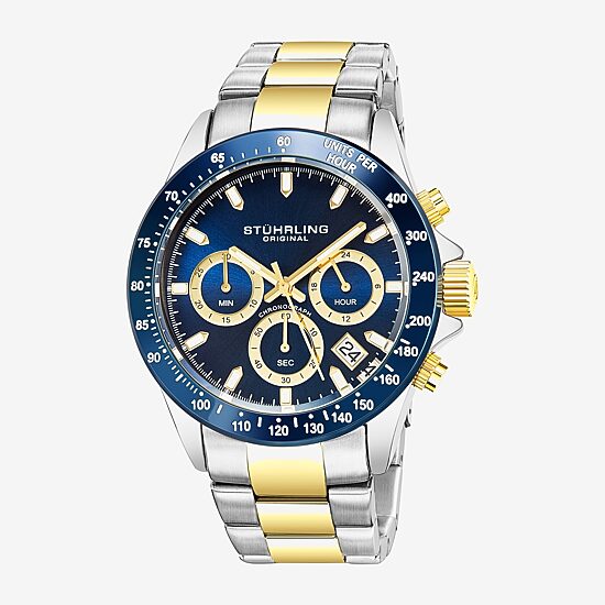 Stuhrling Mens Chronograph Two Tone Stainless Steel Bracelet Watch 3960 6