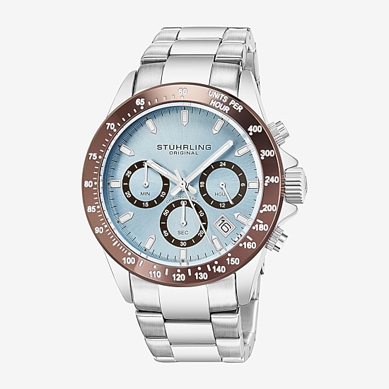 Stuhrling Mens Chronograph Silver Tone Stainless Steel Bracelet Watch 3960 7