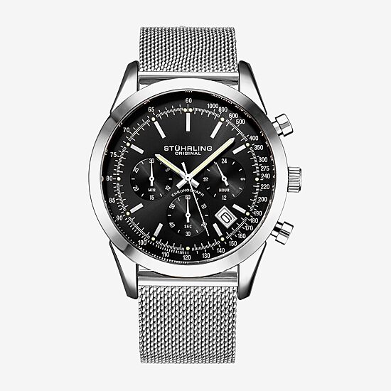 Stuhrling Mens Chronograph Silver Tone Stainless Steel Strap Watch 3975 1
