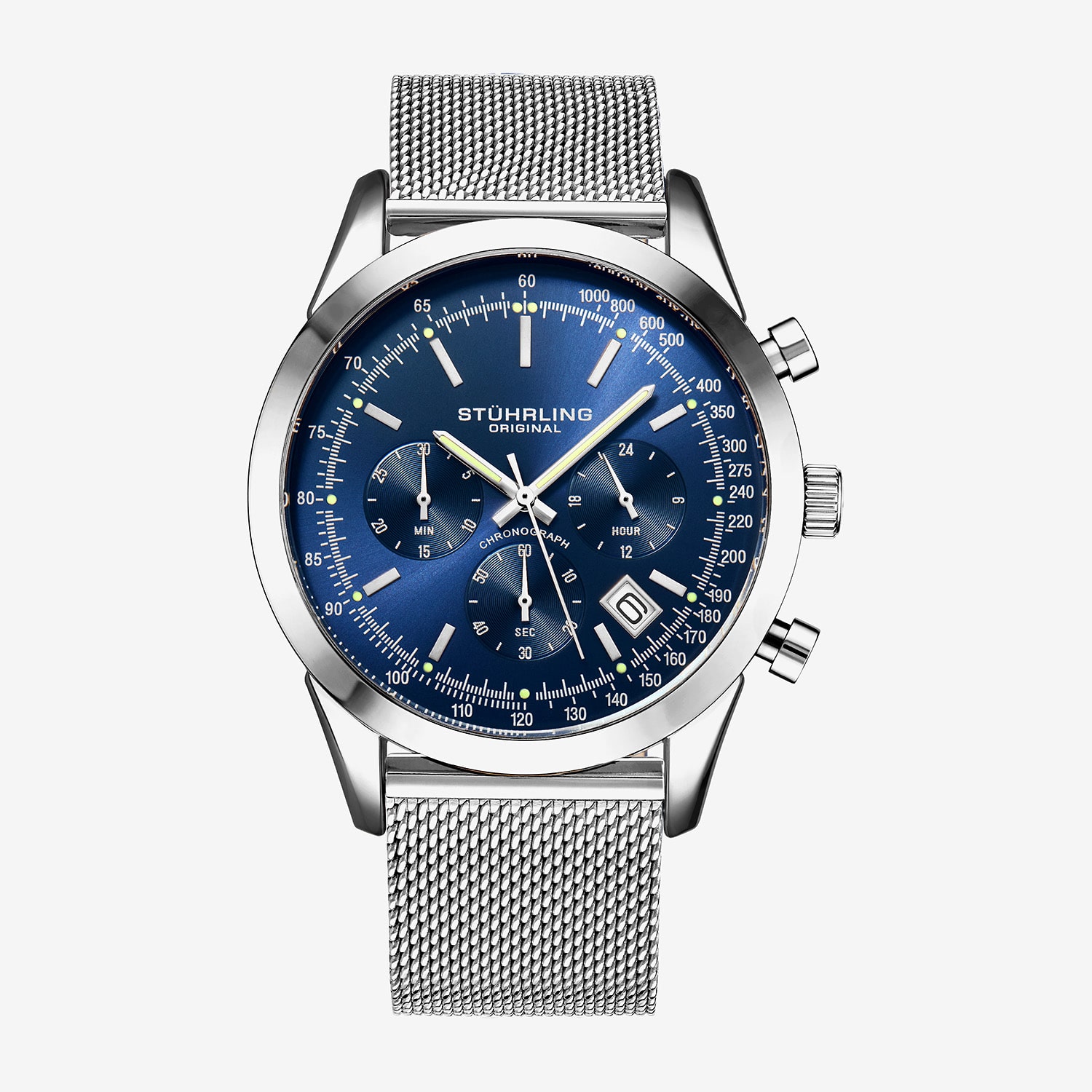 Stuhrling Mens Chronograph Silver Tone Stainless Steel Strap Watch 3975 2