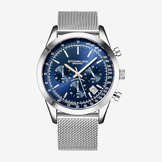 Stuhrling Mens Chronograph Silver Tone Stainless Steel Strap Watch 3975 2