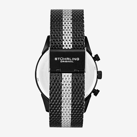 Stuhrling Mens Chronograph Black Stainless Steel Strap Watch 3975 3