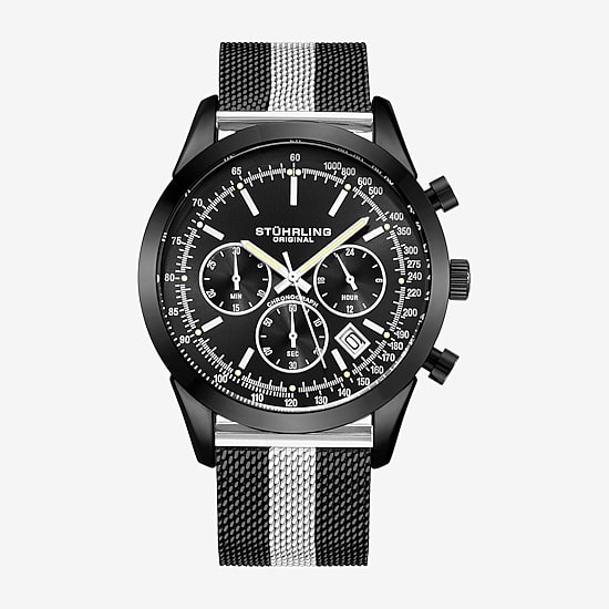 Stuhrling Mens Chronograph Black Stainless Steel Strap Watch 3975 3
