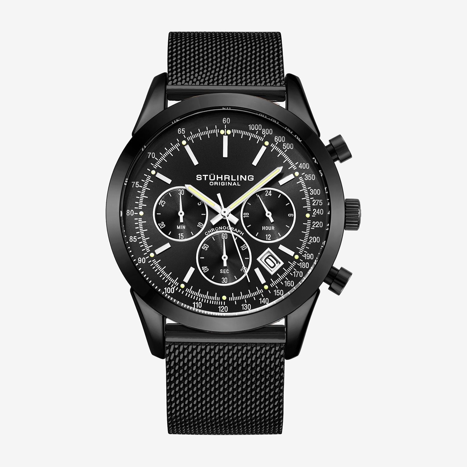 Stuhrling Mens Chronograph Black Stainless Steel Strap Watch 3975 6