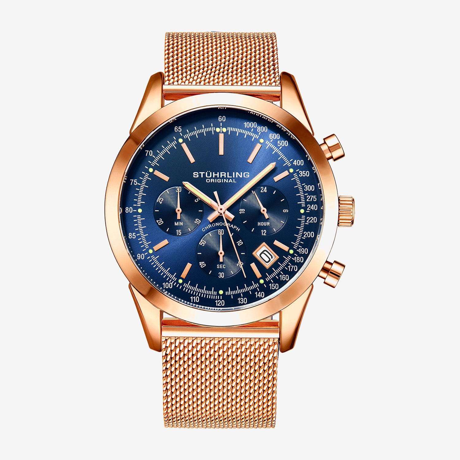 Stuhrling Mens Chronograph Rose Goldtone Stainless Steel Strap Watch 3975 8