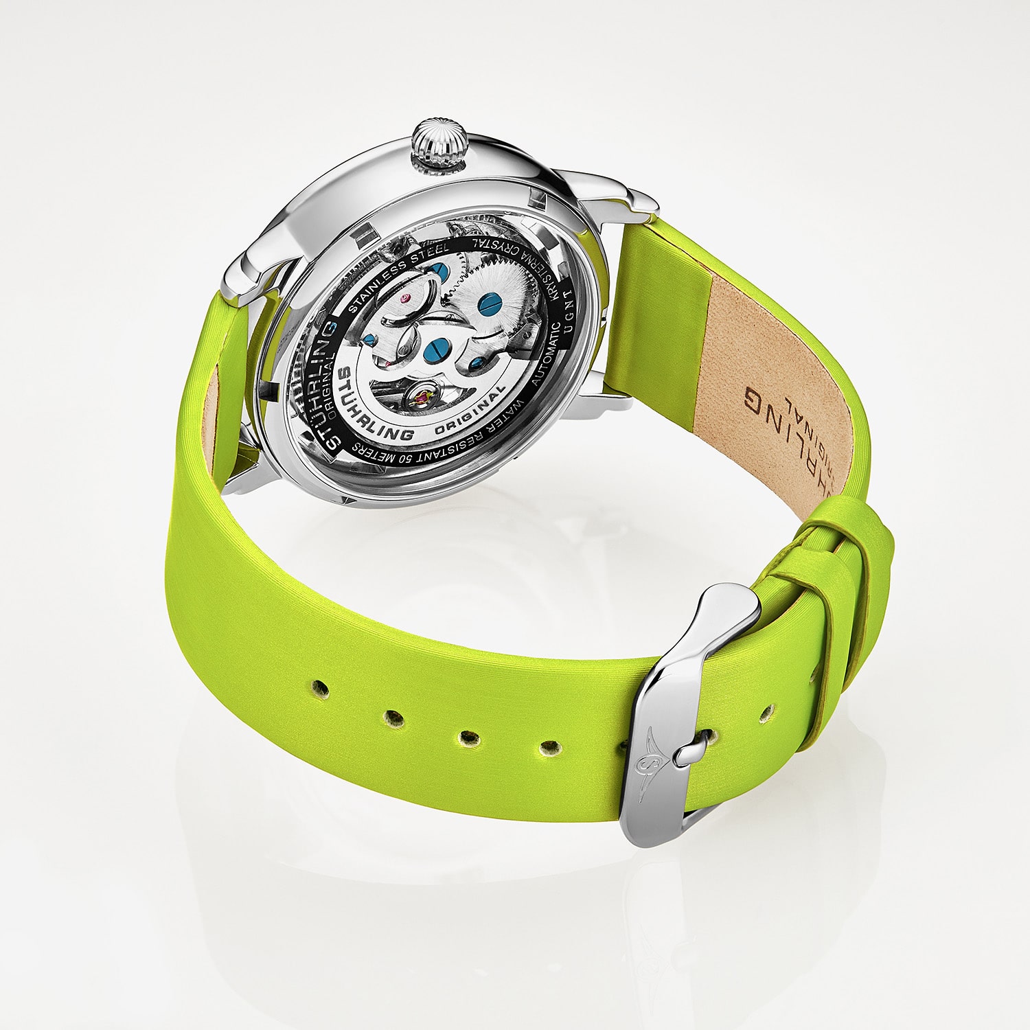 Stuhrling Womens Automatic Green Leather Strap Watch 3982 2