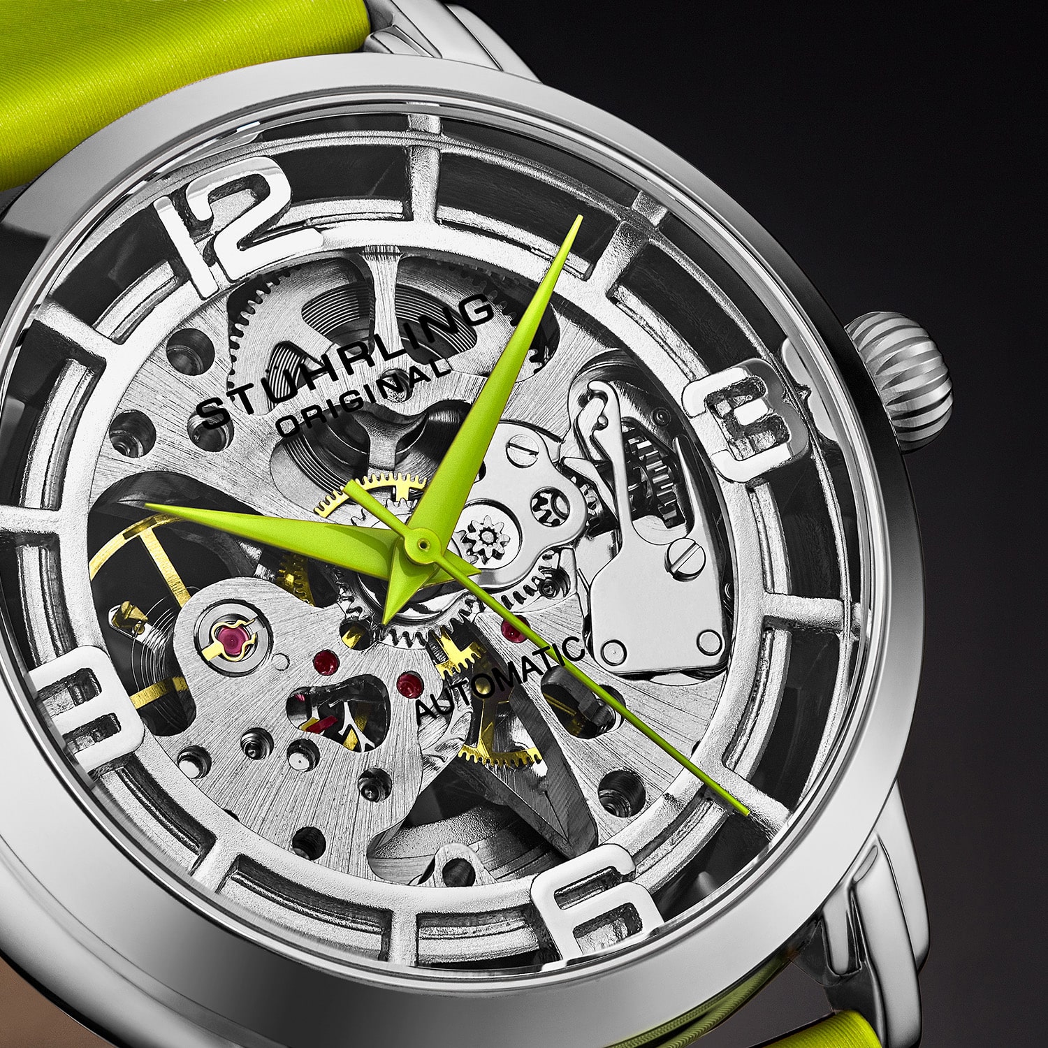 Stuhrling Womens Automatic Green Leather Strap Watch 3982 2