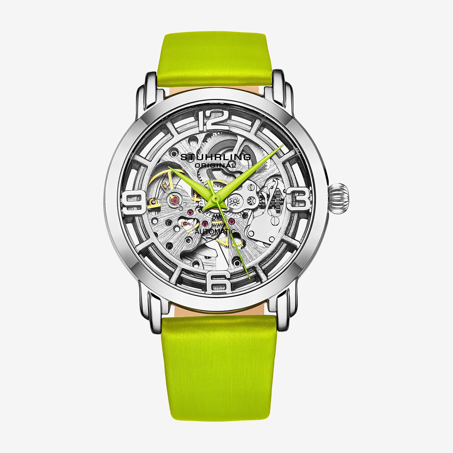 Stuhrling Womens Automatic Green Leather Strap Watch 3982 2