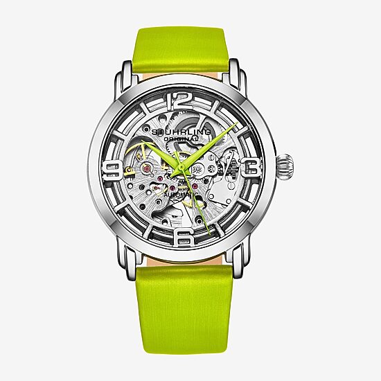 Stuhrling Womens Automatic Green Leather Strap Watch 3982 2