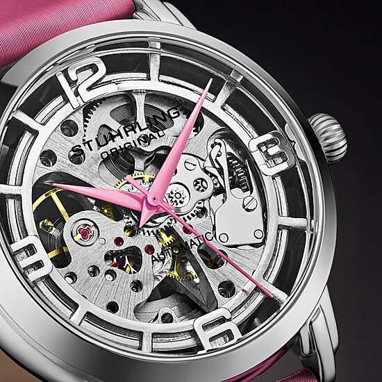 Stuhrling Womens Automatic Pink Leather Strap Watch 3982 3