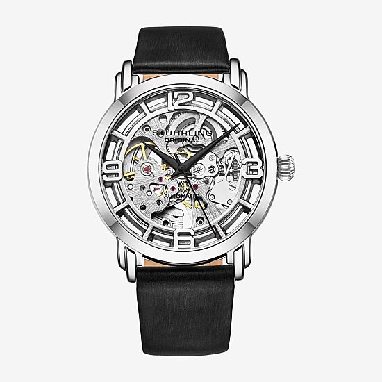 Stuhrling Womens Automatic Black Leather Strap Watch 3982 4
