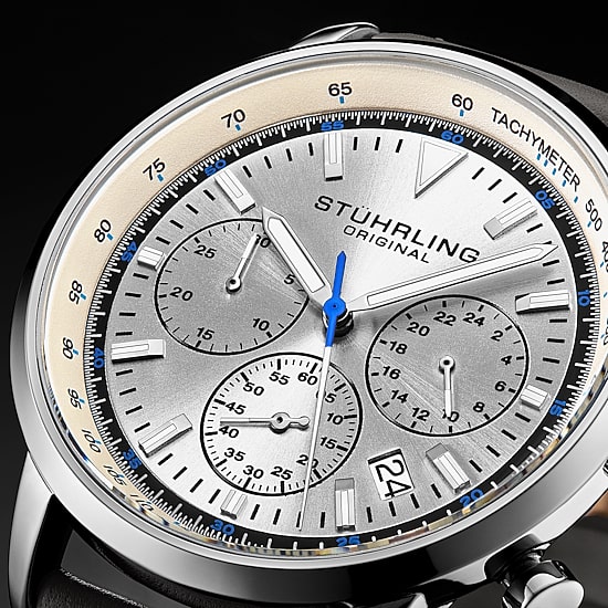 Stuhrling Mens Gray Leather Strap Watch 3986l 1