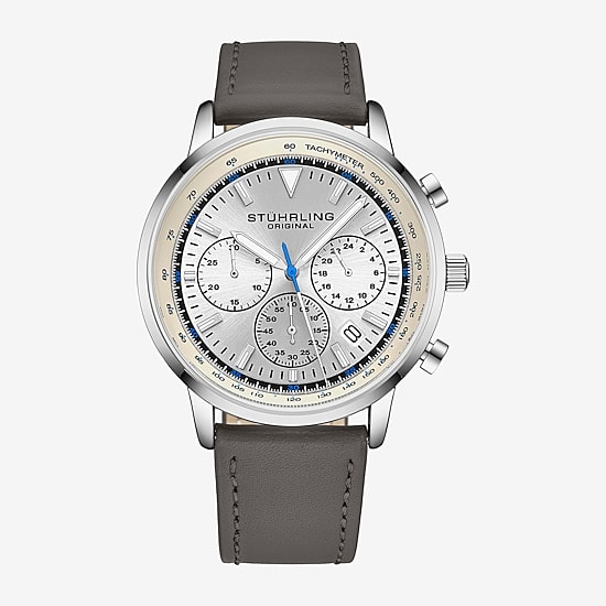 Stuhrling Mens Gray Leather Strap Watch 3986l 1