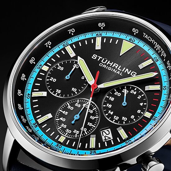 Stuhrling Mens Blue Leather Strap Watch 3986l 2