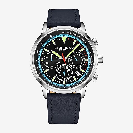 Stuhrling Mens Blue Leather Strap Watch 3986l 2