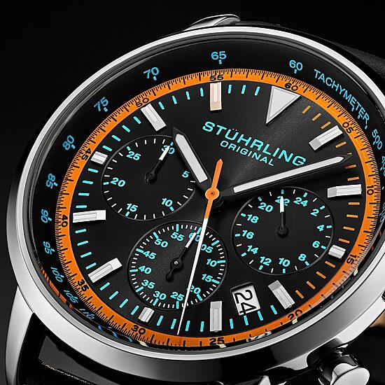 Stuhrling Mens Black Leather Strap Watch 3986l 3