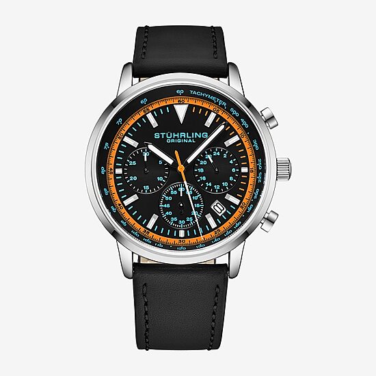 Stuhrling Mens Black Leather Strap Watch 3986l 3