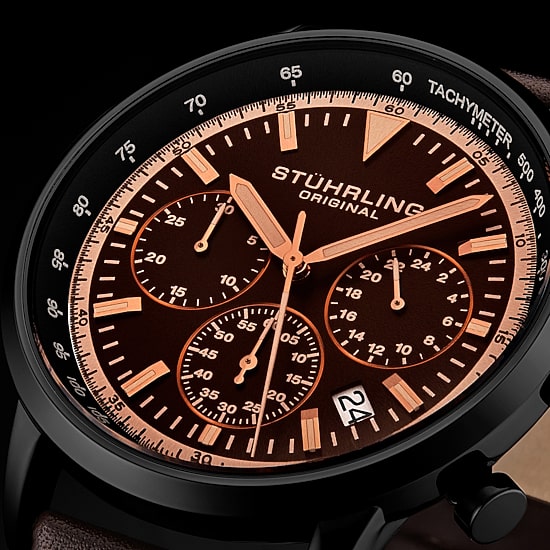 Stuhrling Mens Brown Leather Strap Watch 3986l 5
