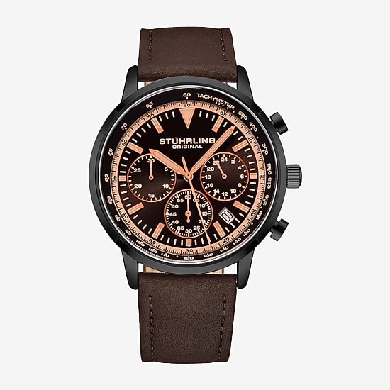 Stuhrling Mens Brown Leather Strap Watch 3986l 5