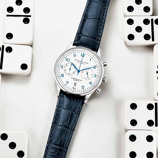 Stuhrling Mens Chronograph Blue Leather Strap Watch 4012 1