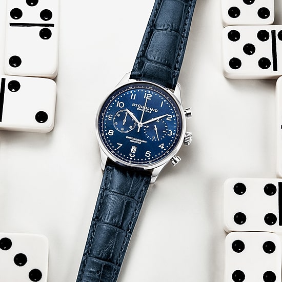 Stuhrling Mens Chronograph Blue Leather Strap Watch 4012 3